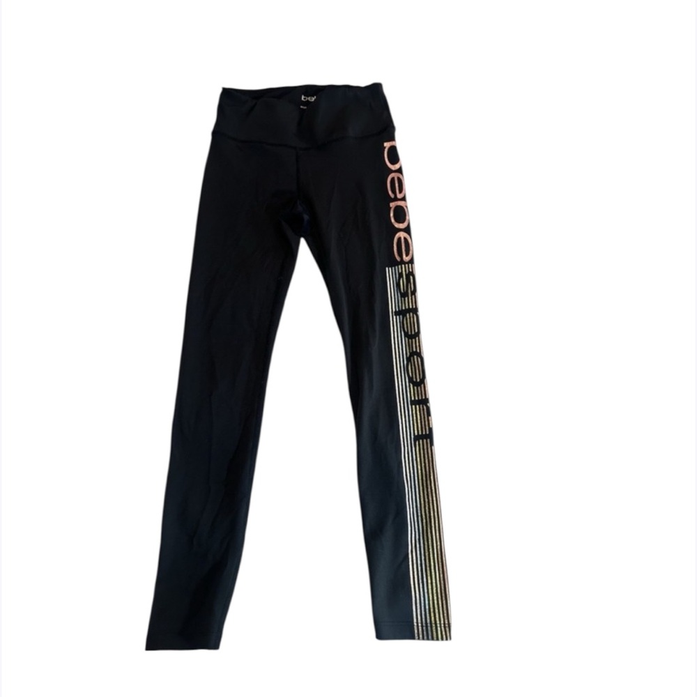 BEBE Sport Logo rainbow glitter stripe leggings Women's Size S